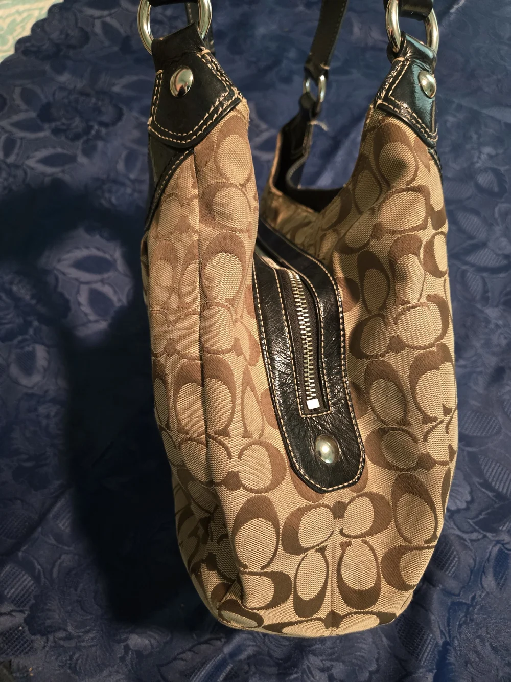 Coach Signature Canvas Shoulder Bag in Khaki/Brown